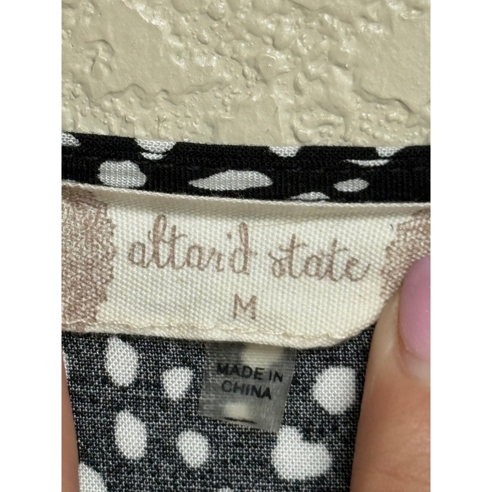 Altar'd State Black White Polka Dot V-Neck Babydoll Mini Dress Medium - Picture 5 of 8